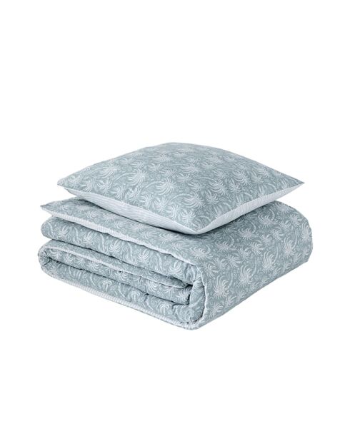 Palma - Parure de lit imprimée en percale de coton, taies carrées bleu