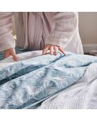 Palma - Parure de lit imprimée en percale de coton, taies carrées bleu