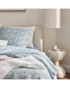 Palma - Parure de lit imprimée en percale de coton, taies carrées bleu