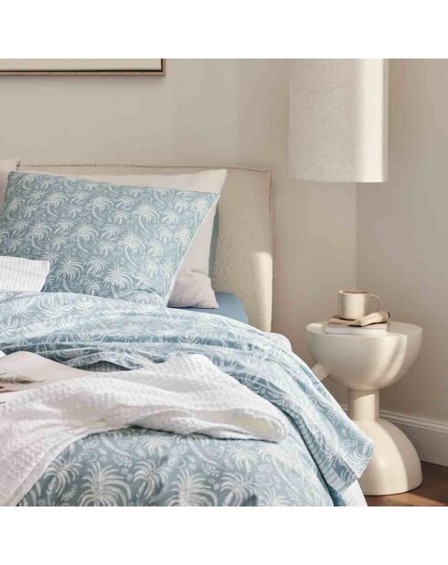Palma - Parure de lit imprimée en percale de coton, taies carrées bleu