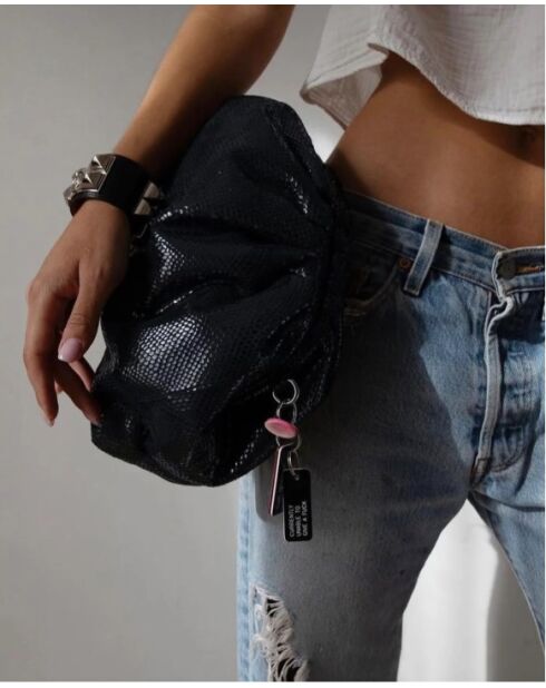 Pochette souple en cuir Big Shiny Black Glitters - 31 x 20 cm