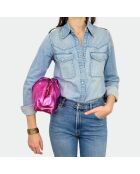 Pochette grande in morbida pelle rosa lucida - 31 x 20 cm