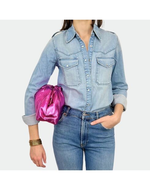 Pochette grande in morbida pelle rosa lucida - 31 x 20 cm