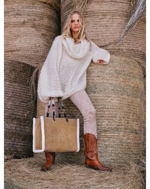 Giorgio Velvet Tabac tas van nubuck en schapenvacht - 30,5 x 40 cm