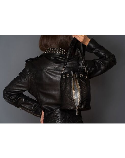 Python-Tasche aus bernsteinfarbenem Metall, Reißverschluss, 22 x 20 cm