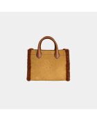 Ana Velvet Tabac Tasche aus Leder und Lammfell - 31 x 13,5 cm