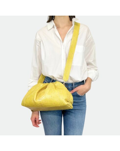 Grande custodia morbida in pitone verniciato giallo, 31 x 20 cm