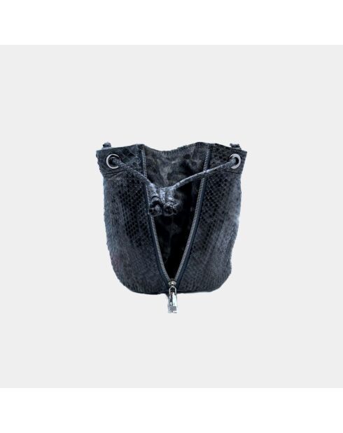 Donkergrijze pythontas amberkleurige ritssluiting - 22 x 20 cm