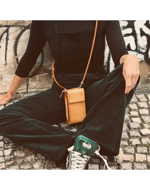 Pochette Meghan in pitone mandarino - 17,5 x 10 cm