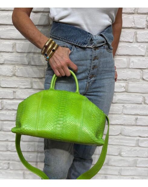 Bolso blando Python con forro interior de algodón Jade Lime, 35 x 22 cm
