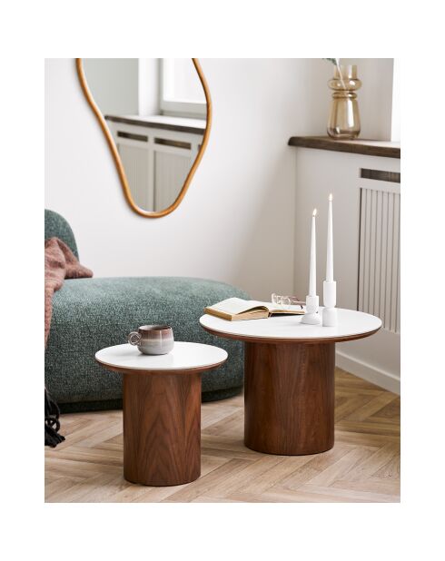 Piano del tavolino Noli in ceramica/frassino impiallacciato bianco/marrone scuro - 60x60x42 cm