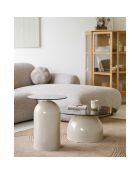 Tavolino Ravello in vetro temperato/metallo grigio/beige - 70x70x33 cm