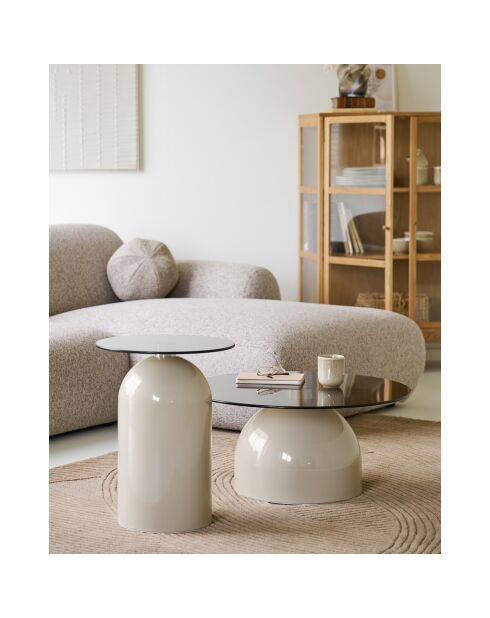 Table basse Ravello en verre trempé/métal gris/beige - 70x70x33 cm