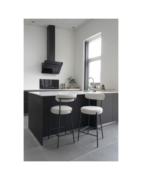 Chaise de comptoir Badalona bouclé blanc pieds noirs HN1270 - 46x39x90 cm