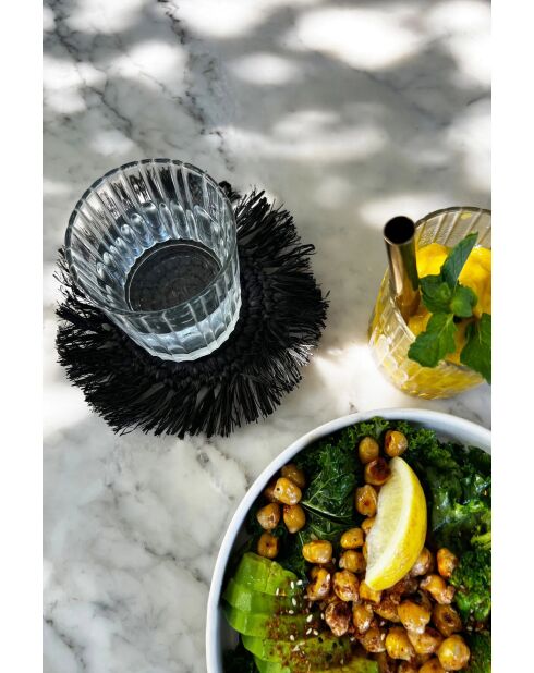 Le Sous-Verre Fringe Raffia - Noir - 16x16x1 cm