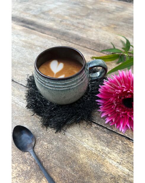 Le Sous-Verre Fringe Raffia - Noir - 16x16x1 cm