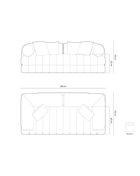 Sofá cama convertible gris de 3 plazas Daisy - 206x95x70