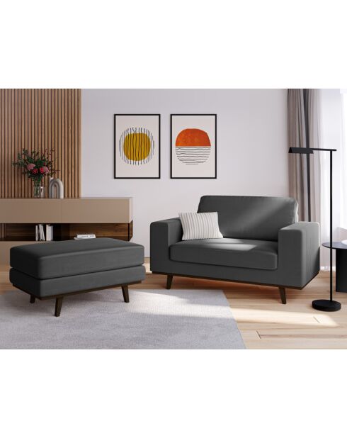 Pouf velours Hebe 1 place Gris Foncé - 86x60x43