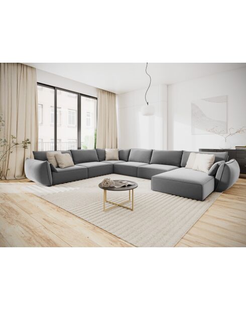 Panorama-Ecksofa (linke Seite) Samt Vanda 8 Sitze Grau - 384 x 284 x 85 cm