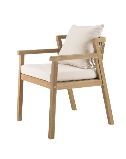 Ensemble de salon de jardin EN BOIS ACACIA 6/8 pers - 1 table rectangulaire, 6 fauteuils acacia et cordage synthétique beige