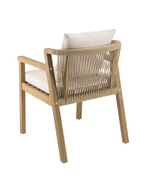 Ensemble de salon de jardin EN BOIS ACACIA 6/8 pers - 1 table rectangulaire, 6 fauteuils acacia et cordage synthétique beige