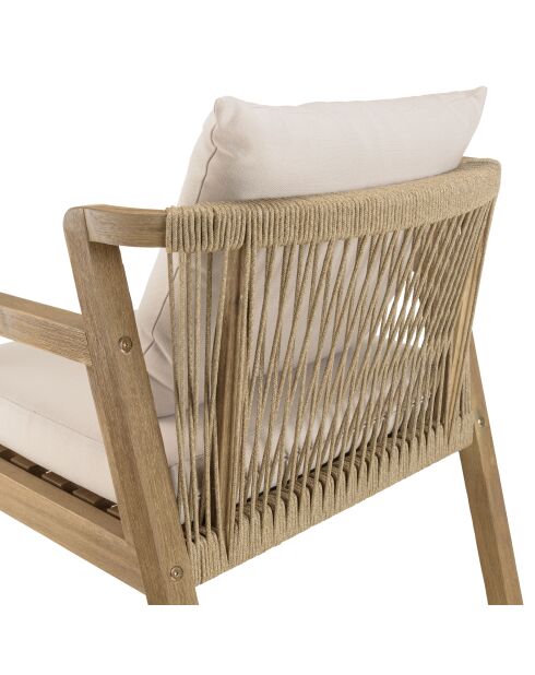 Ensemble de salon de jardin EN BOIS ACACIA 6/8 pers - 1 table rectangulaire, 6 fauteuils acacia et cordage synthétique beige