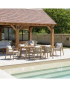 Ensemble de salon de jardin EN BOIS ACACIA 6/8 pers - 1 table rectangulaire, 6 fauteuils acacia et cordage synthétique beige