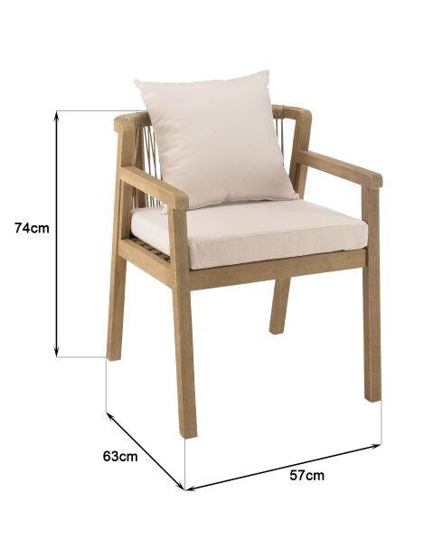 Ensemble de salon de jardin EN BOIS ACACIA 6/8 pers - 1 table rectangulaire, 6 fauteuils acacia et cordage synthétique beige