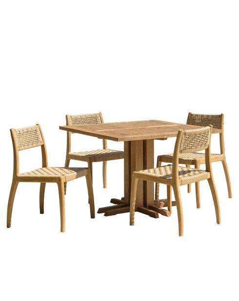 Gartenmöbelset für 4 Personen — 1 quadratischer Esstisch und 4 beigefarbene Gartenstühle