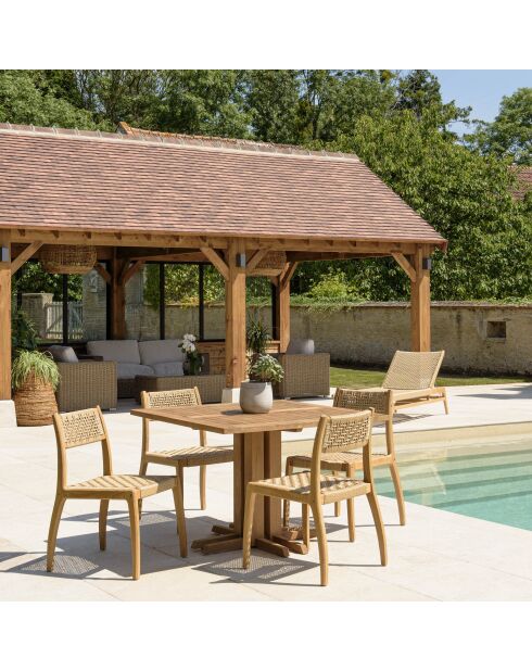 Gartenmöbelset für 4 Personen — 1 quadratischer Esstisch und 4 beigefarbene Gartenstühle