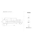 Hebe 3-Sitzer-Sofa aus grauem Samt - 236 x 93 x 83 cm