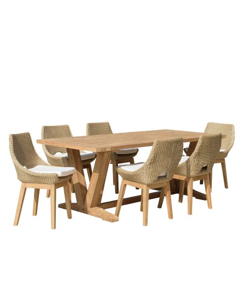 Loungeset voor 6 tot 8 personen - 1 rechthoekige tuineettafel - beige en wit