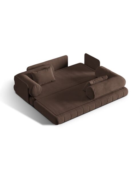 Sofá cama Daisy de terciopelo de 3 plazas color chocolate - 206x95x70