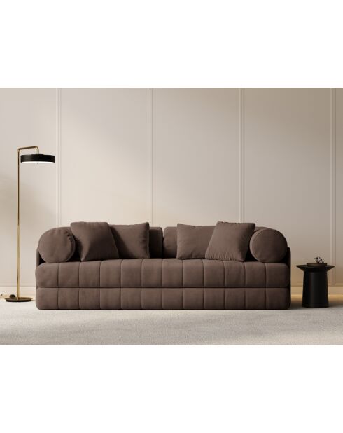 Sofá cama Daisy de terciopelo de 3 plazas color chocolate - 206x95x70