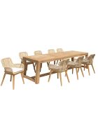 Gartenmöbelset für 8/10 Personen — 1 rechteckiger Esstisch und 8 gepolsterte Gartenstühle — Beige und Weiß