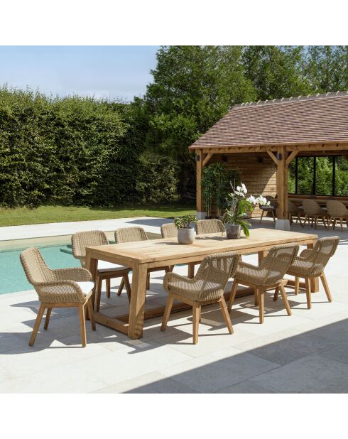 8/10 persoons tuinmeubelset - 1 rechthoekige eettafel en 8 tuinstoelen - Beige en wit