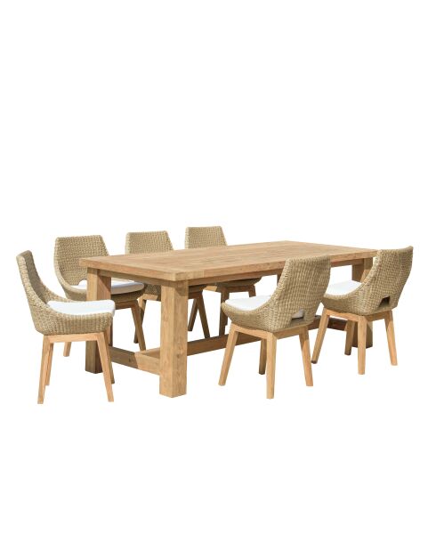 Loungeset voor 6 tot 8 personen - 1 rechthoekige tuineettafel - beige en wit