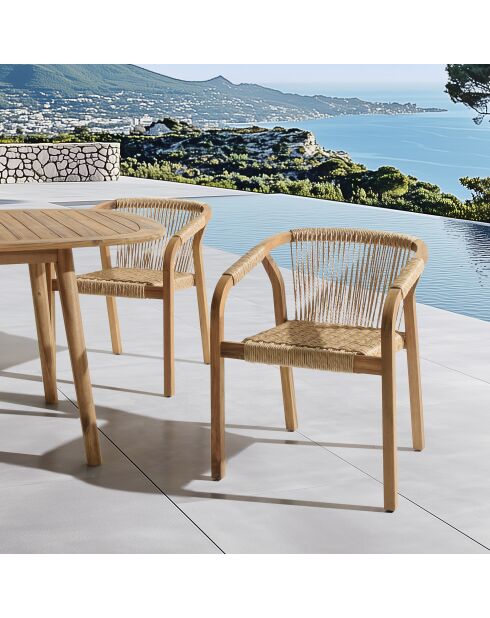 Set van 2 beige geoliede acaciafauteuils