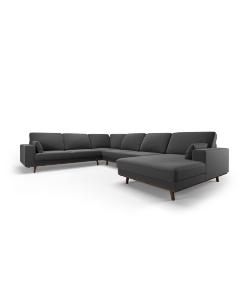 Panorama-Ecksofa (rechte Seite) Hebe Velvet 6-Sitzer Dunkelgrau - 350x273x83 cm