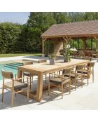 Tuinmeubelset 8/10 personen - 1 rechthoekige eettafel en 8 beige en zwarte tuinstoelen