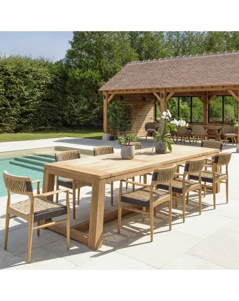 Tuinmeubelset 8/10 personen - 1 rechthoekige eettafel en 8 beige en zwarte tuinstoelen