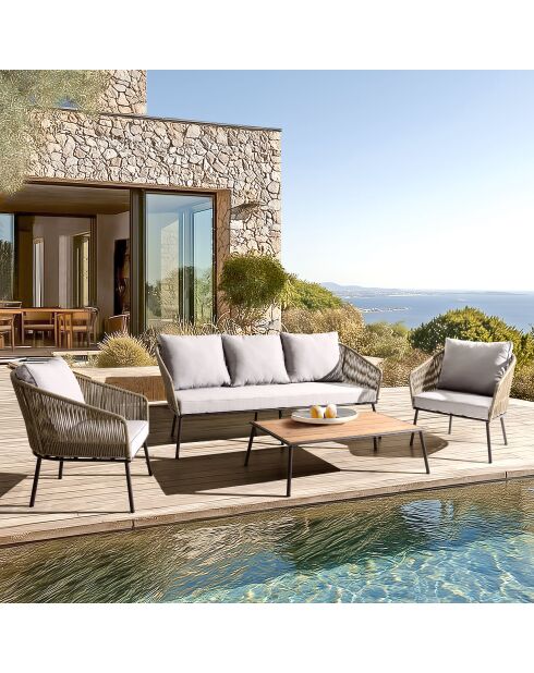 Set di mobili da giardino a 5 posti in acacia oliata color tortora