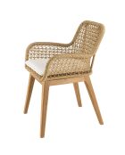 Set lounge da giardino per 4 persone, 1 tavolo da pranzo quadrato e 4 sedie da giardino imbottite, beige e bianco
