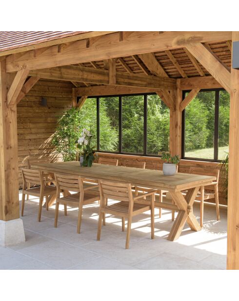 Gartenmöbelset 8/10 Personen - 1 rechteckiger Esstisch und 8 beigefarbene Gartenstühle