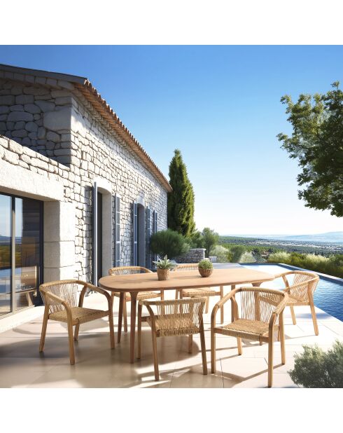 Miami 6-zits tuinmeubelset - 1 tuintafel van geolied angelicahout - 6 geoliede acaciafauteuils - Beige