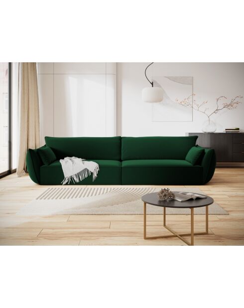 Sofá Vanda de terciopelo de 4 plazas, color verde botella, 248x110x85 cm