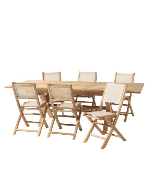 Ensemble de salon de jardin 8/10 pers -Ensemble de jardin - 1 Table rectangulaire extensible et 6 chaises beige