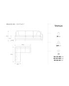 Venus 5-Sitzer-Ecksofa aus Samt links Königsblau - 254x185x90