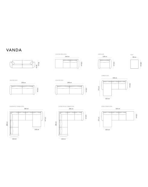 Vanda 7-zits hoekbank, koningsblauw, symmetrisch fluweel, 286x286x85 cm