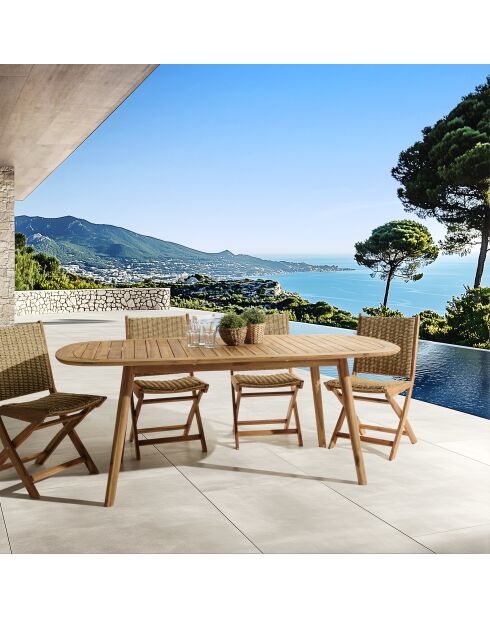 Uitschuifbare tuintafel in geoliede acacia 150/200x100cm beige